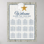 Rustic Sand Dollar Starfish Wedding Seating Chart Poster (Voorkant)