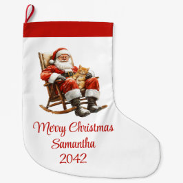 Rustic Santa Claus Traditional Red White Stocking Grote Kerstsok