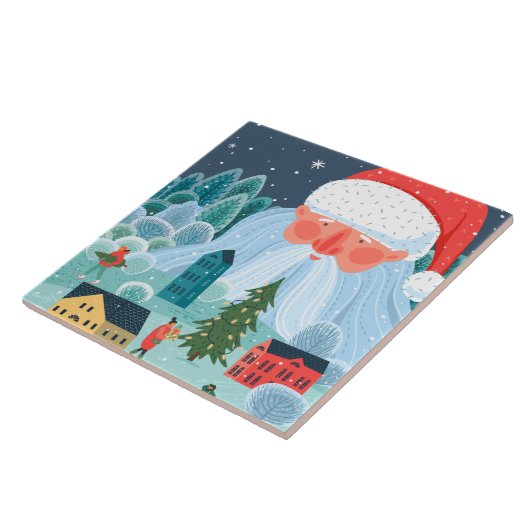 Rustic Santa Oversees Town Tegeltje (Zijkant)