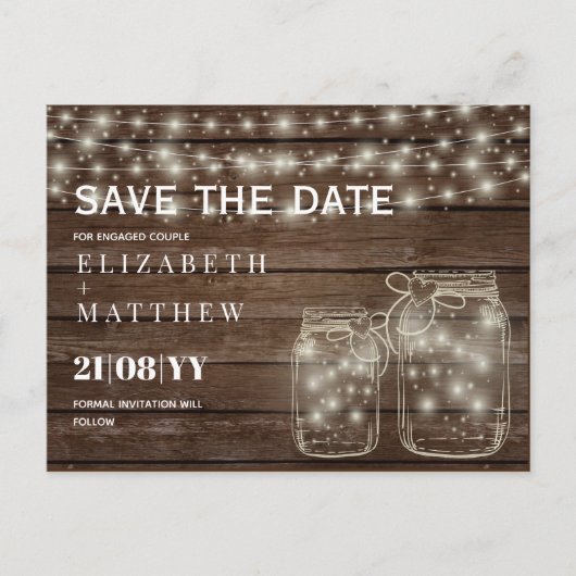 RUSTIC Save Date Mason Jars Strings Lights Weddens Briefkaart (Voorkant)