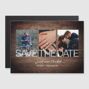 Rustic Save the Date 3-Photo Collage Magnet