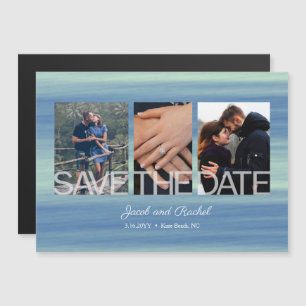 Rustic Save the Date 3-Photo Collage Magnet
