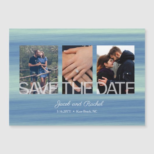 Rustic Save the Date 3-Photo Collage Magnet (Devant)