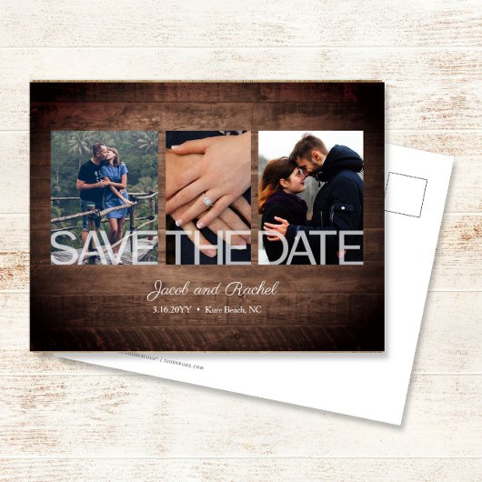 Rustic Save the Date 3-Photo Collage Wedding Briefkaart