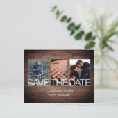 Rustic Save the Date 3-Photo Collage Wedding Briefkaart (Staand voorkant)