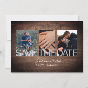 Rustic Save the Date 3-Photo Collage Wood Wedding
