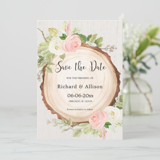 Rustic Save the Date blush roze wit Kaart (Staand voorkant)