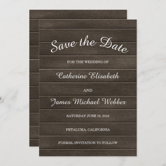 Rustic Save the Date Invitation, Arrière - plan de (Devant / Derrière)