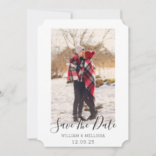 Rustic Save the Date Seasonal Blue Gingham Tartan Feestdagenkaart