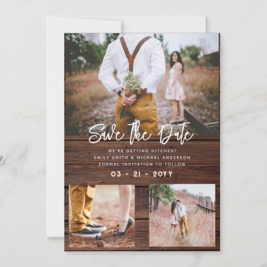 RUSTIC Save the Date Weddenschap PHOTO COLLAGE - H Kaart (Voorkant)