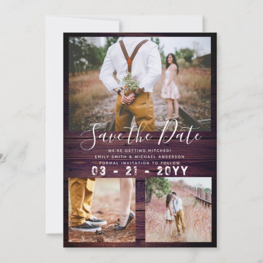 RUSTIC Save the Date Weddenschap PHOTO COLLAGE Paa Kaart (Voorkant)