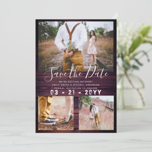 RUSTIC Save the Date Weddenschap PHOTO COLLAGE Paa Kaart (Staand voorkant)