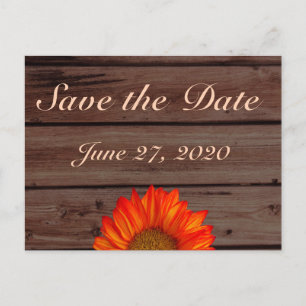 Rustic Save the Dates Oranje Sunflower Aankondigingskaart