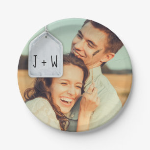 Rustic Scrapbook Initialen and Photo Wedding Papieren Bordje