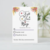 Rustic  Script Autumn Floral Fall in Love Wedding  RSVP Kaartje (Staand voorkant)