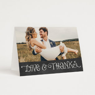 Rustic Script Black Chalkboard Weddenfoto Bedankkaart