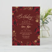 Rustic Script Burgundy Rose Birthday  Kaart (Staand voorkant)