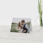 Rustic Script Dark Photo Folded Wedding Bedankkaart (Voorkant)