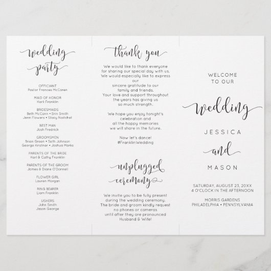 Rustic Script Drie-Voudig Huwelijksprogramma (Voorkant)