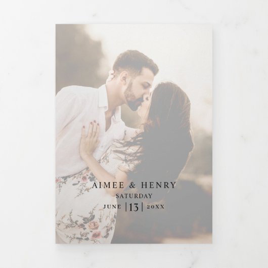 Rustic Script Foto Modern Drieluik Uitnodiging (Cover)