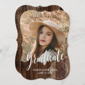 Rustic Script Gold Bokeh Photo Afstuderen Kaart (Voorkant / Achterkant)