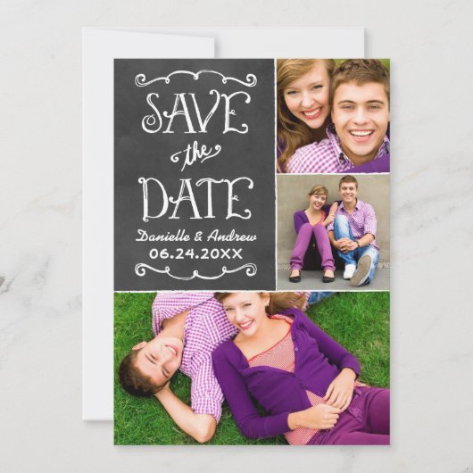 Rustic Script Krijtbord Trouwkaart Zwart Save The Date (Voorkant)