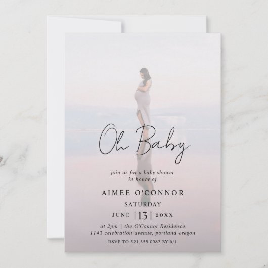 Rustic Script Modern Photo Oh Baby shower Kaart (Voorkant)