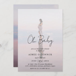 Rustic Script Modern Photo Oh Baby shower Kaart