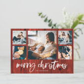 Rustic Script Multi Foto Raster | Prettig Kerstfee Feestdagenkaart (Staand voorkant)