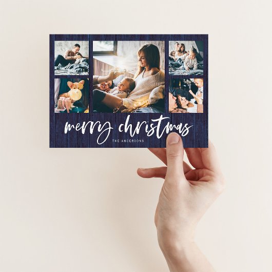 Rustic Script Multi Foto Raster | Prettig Kerstfee Feestdagenkaart