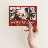 Rustic Script Multi Foto Raster | Prettig Kerstfee Feestdagenkaart