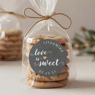 Rustic Script Roze Love is Sweet Trouw Favor Ronde Sticker