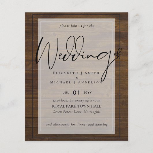 Rustic Script Typography Budget Wedding (Voorkant)
