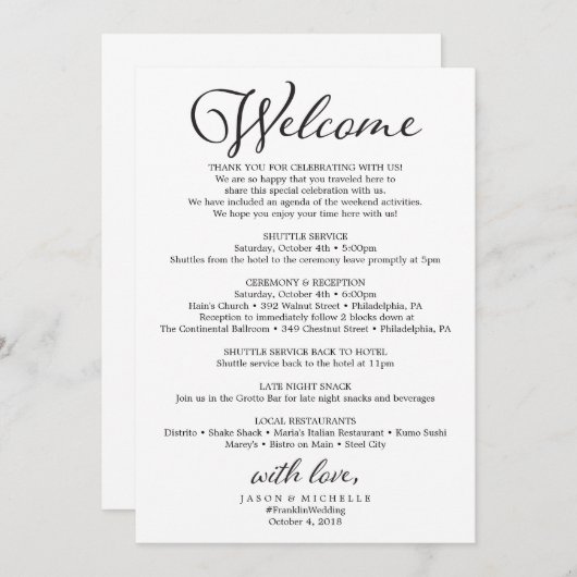 Rustic Script Wedding Itinerary - Weddenschap Programma (Voorkant / Achterkant)