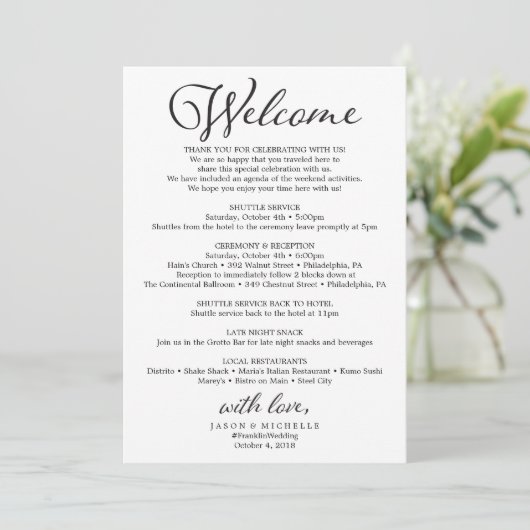 Rustic Script Wedding Itinerary - Weddenschap Programma (Staand voorkant)
