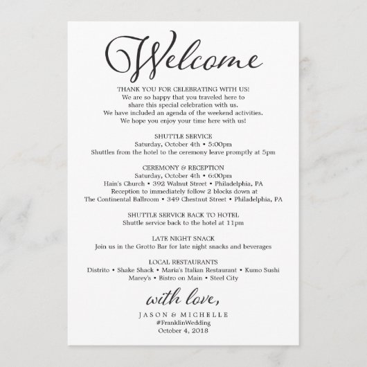 Rustic Script Wedding Itinerary - Weddenschap Programma (Voorkant)