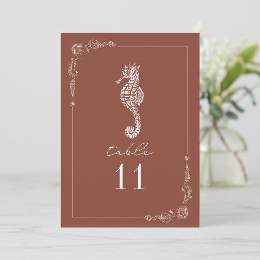 Rustic Seahorse Terracotta Mariage Numéro de table (Debout devant)