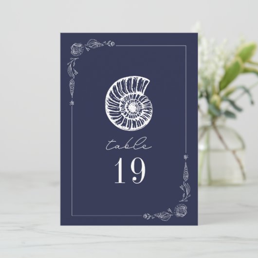 Rustic Seasnail Mariage bleu foncé Numéro de table (Debout devant)