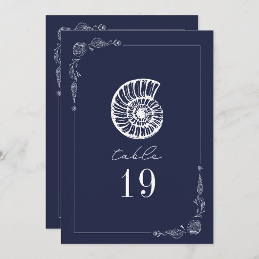 Rustic Seasnail Mariage bleu foncé Numéro de table (Devant / Derrière)