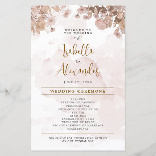 Rustic Sepia Floral - Programme de Mariage Vintage