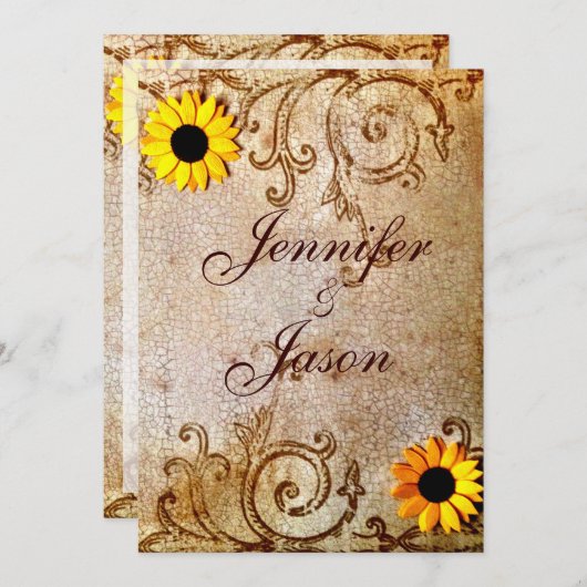 Rustic Shabby Chic Sunflower Brown Wedding Kaart (Voorkant / Achterkant)