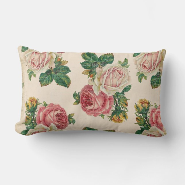 Rustic Shabby Roos Floral Pattern roze Roses Kussen (Voorkant)