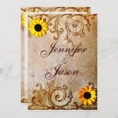Rustic Shabby Sunflower Chic Brown Wedding Kaart (Voorkant / Achterkant)