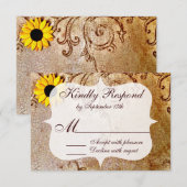 Rustic Shabby Sunflower Swirls Wedding RSVP-kaarte RSVP Kaartje (Voorkant / Achterkant)