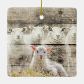 Rustic Sheep Baby Lamb Burlap Keramisch Ornament (Achterkant)