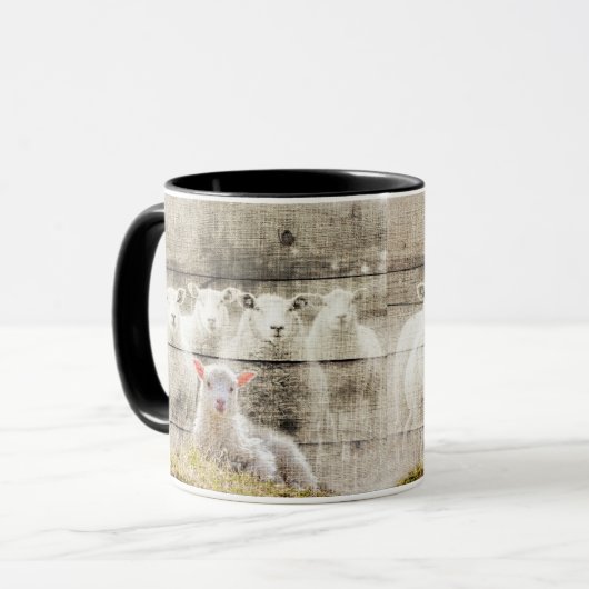 Rustic Sheep Baby Lamb Burlap Mok (Voorkant links)