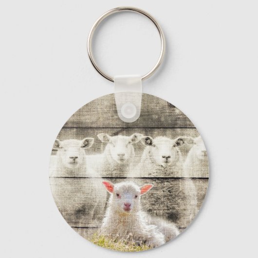 Rustic Sheep Baby Lamb Burlap Sleutelhanger (Voorkant)