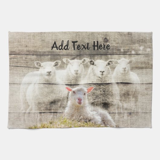 Rustic Sheep Baby Lamb Burlap Theedoek (Horizontaal)