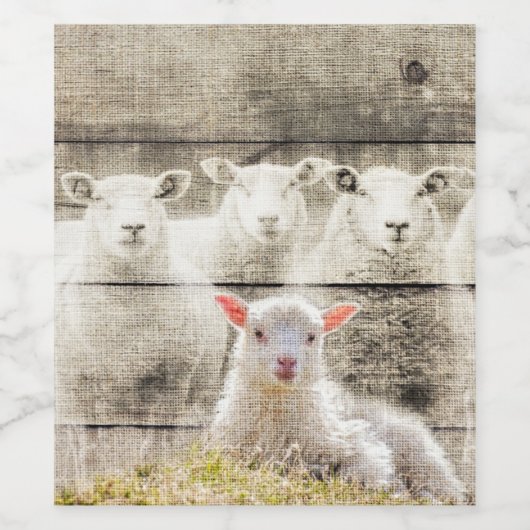 Rustic Sheep Baby Lamb Burlap Wijn Etiket (Enkel label)
