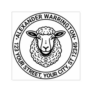 Rustic Sheep Head Name Retouradres Zelfinktende Stempel